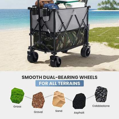 320L Heavy-Duty Collapsible Double-Decker Wagon with Brakes, 440 lb Capacity & All-Terrain Wheels