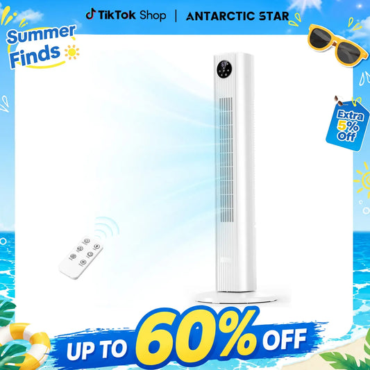36-Inch Bladeless Tower Fan with Remote, 85° Oscillation, 3 Speeds & 12-Hour Timer