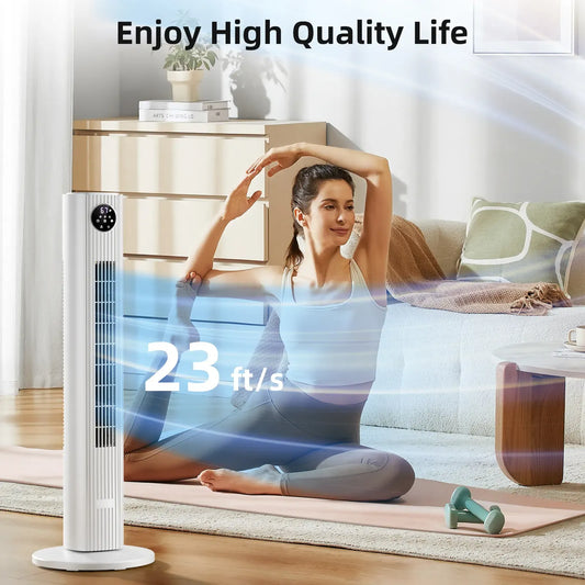 36-Inch Bladeless Tower Fan with Remote, 85° Oscillation, 3 Speeds & 12-Hour Timer
