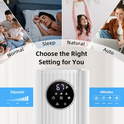 36-Inch Bladeless Tower Fan with Remote, 85° Oscillation, 3 Speeds & 12-Hour Timer