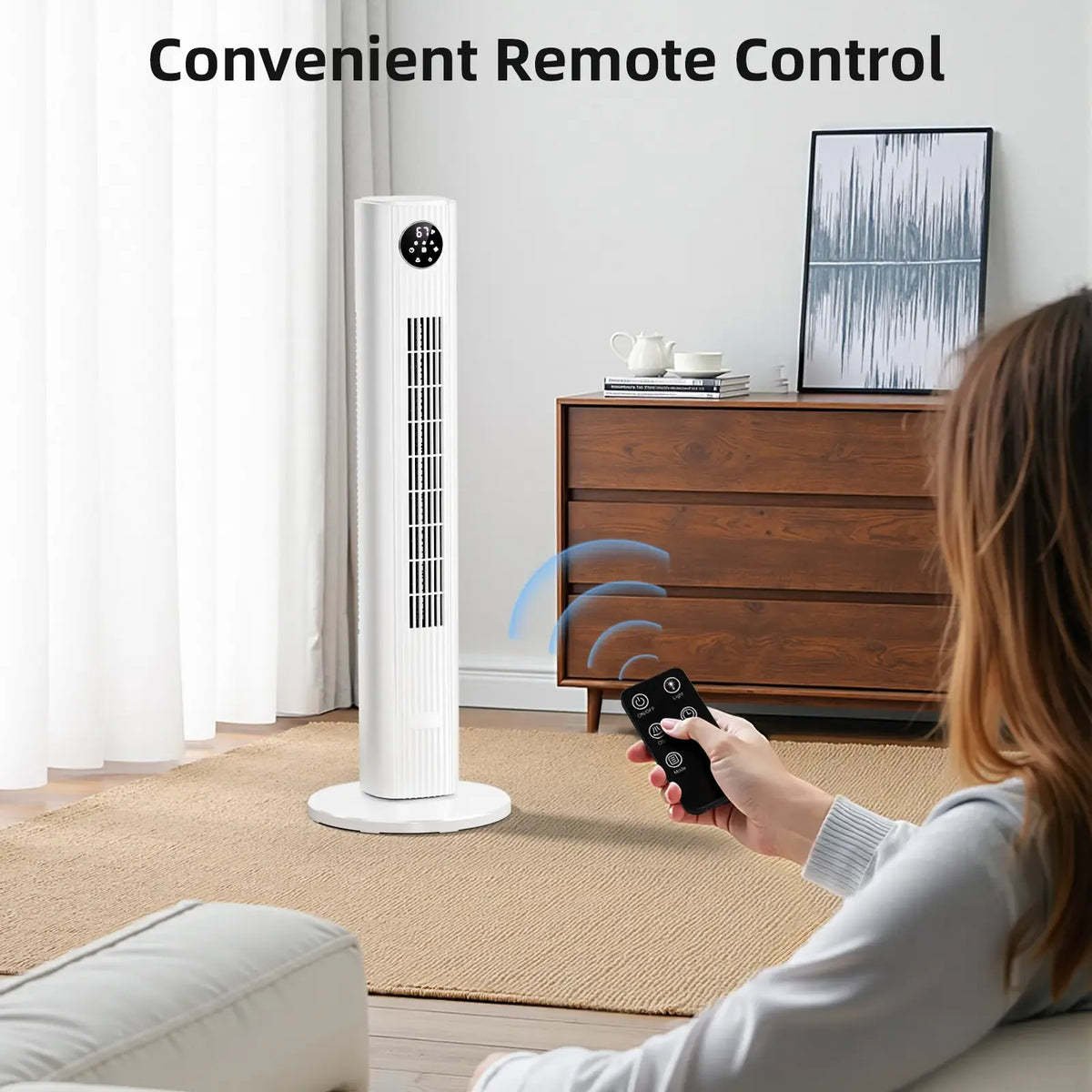 36-Inch Bladeless Tower Fan with Remote, 85° Oscillation, 3 Speeds & 12-Hour Timer