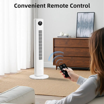 36-Inch Bladeless Tower Fan with Remote, 85° Oscillation, 3 Speeds & 12-Hour Timer
