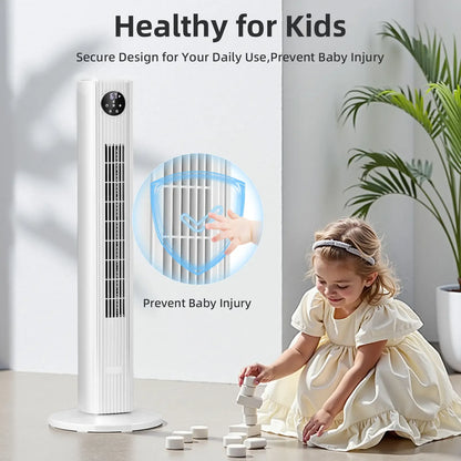 36-Inch Bladeless Tower Fan with Remote, 85° Oscillation, 3 Speeds & 12-Hour Timer