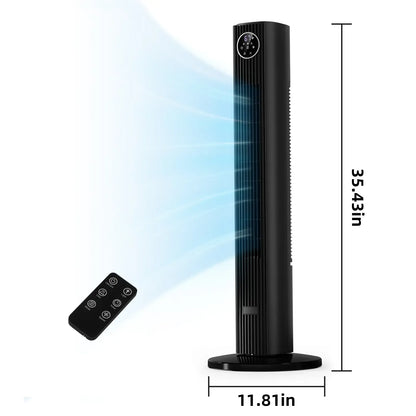 36-Inch Bladeless Tower Fan with Remote, 85° Oscillation, 3 Speeds & 12-Hour Timer
