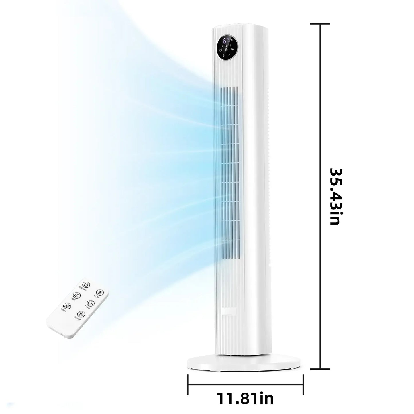 36-Inch Bladeless Tower Fan with Remote, 85° Oscillation, 3 Speeds & 12-Hour Timer