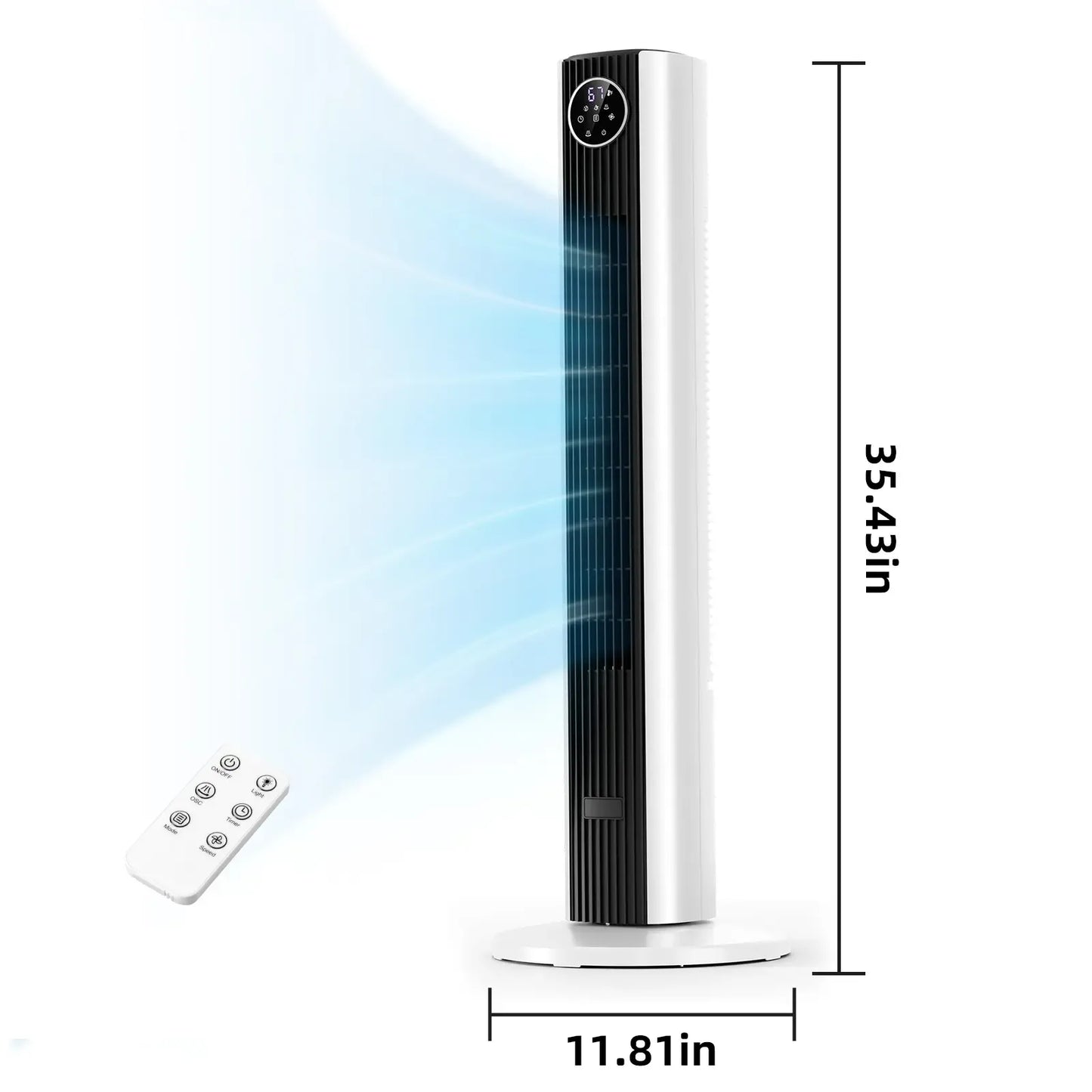 36-Inch Bladeless Tower Fan with Remote, 85° Oscillation, 3 Speeds & 12-Hour Timer