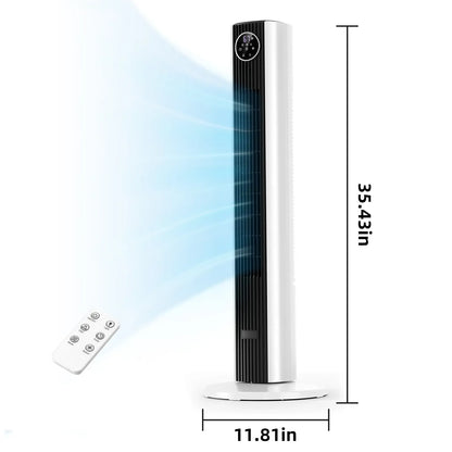 36-Inch Bladeless Tower Fan with Remote, 85° Oscillation, 3 Speeds & 12-Hour Timer