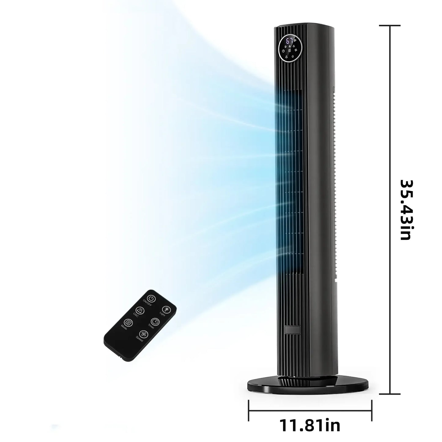 36-Inch Bladeless Tower Fan with Remote, 85° Oscillation, 3 Speeds & 12-Hour Timer