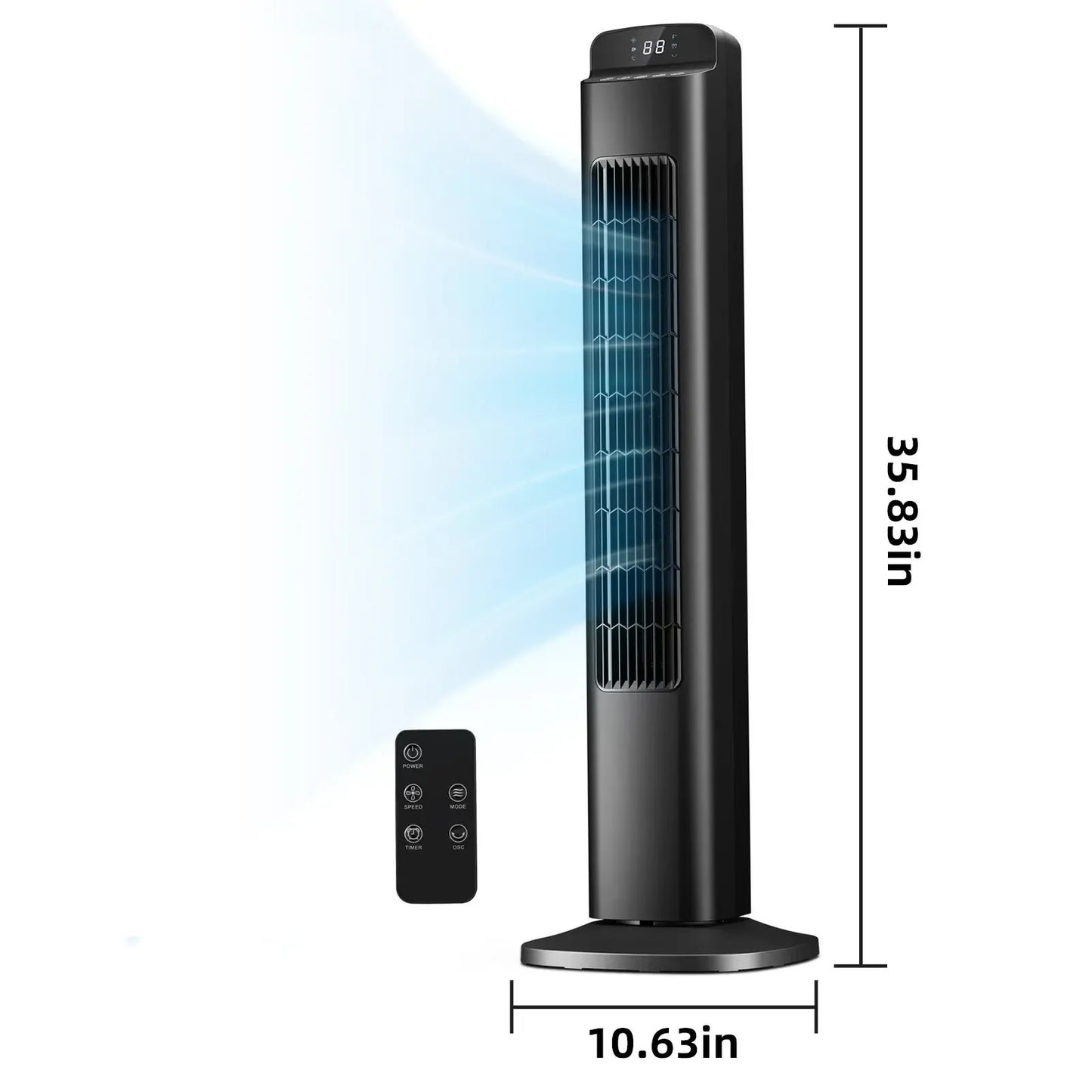 36-Inch Bladeless Tower Fan with Remote, 85° Oscillation, 3 Speeds & 12-Hour Timer