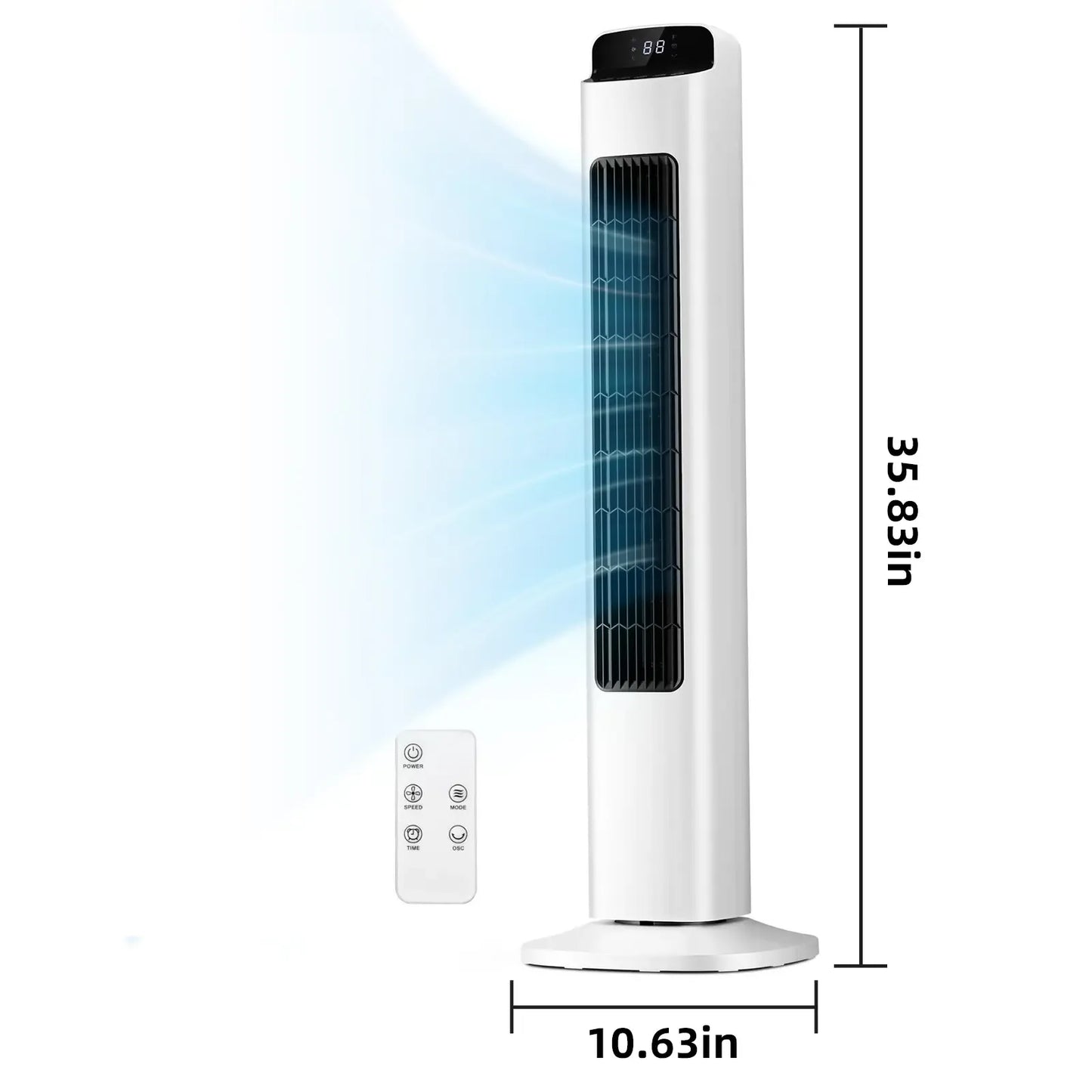 36-Inch Bladeless Tower Fan with Remote, 85° Oscillation, 3 Speeds & 12-Hour Timer