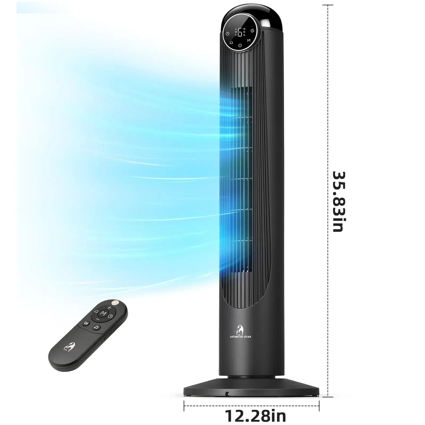 36-Inch Bladeless Tower Fan with Remote, 85° Oscillation, 3 Speeds & 12-Hour Timer