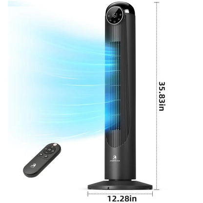 36-Inch Bladeless Tower Fan with Remote, 85° Oscillation, 3 Speeds & 12-Hour Timer