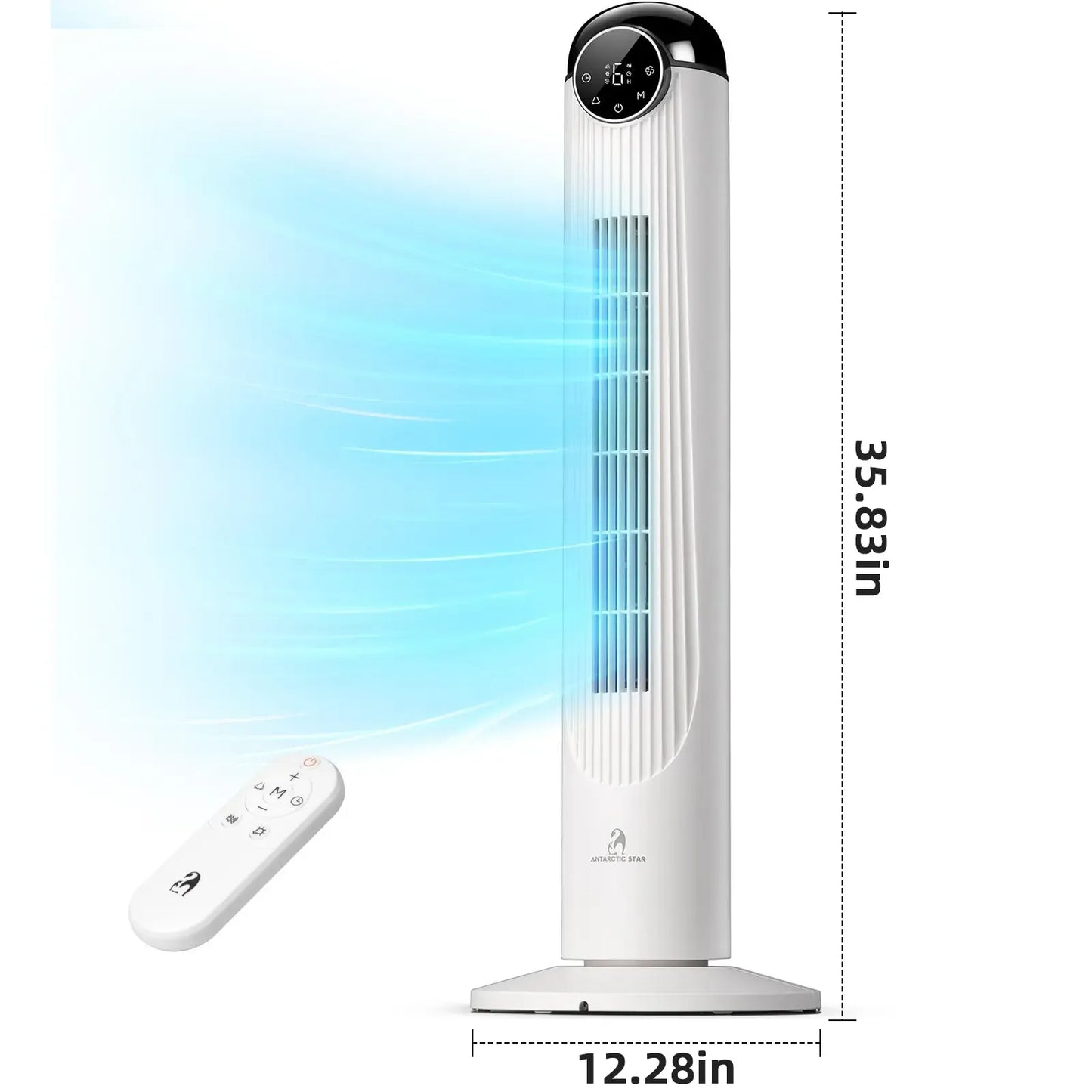 36-Inch Bladeless Tower Fan with Remote, 85° Oscillation, 3 Speeds & 12-Hour Timer