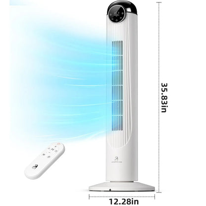 36-Inch Bladeless Tower Fan with Remote, 85° Oscillation, 3 Speeds & 12-Hour Timer