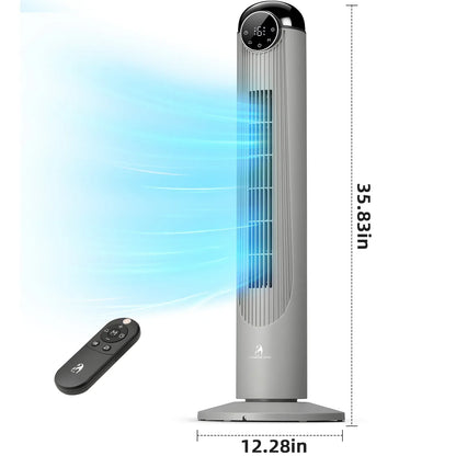 36-Inch Bladeless Tower Fan with Remote, 85° Oscillation, 3 Speeds & 12-Hour Timer