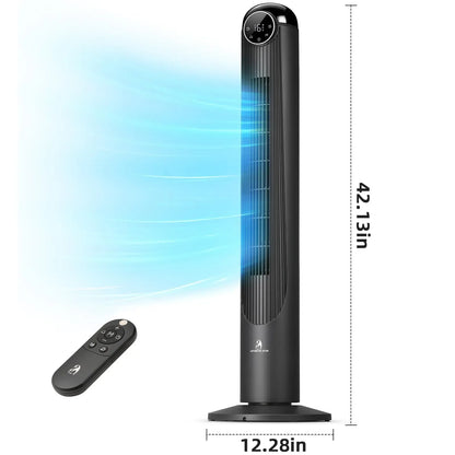 36-Inch Bladeless Tower Fan with Remote, 85° Oscillation, 3 Speeds & 12-Hour Timer