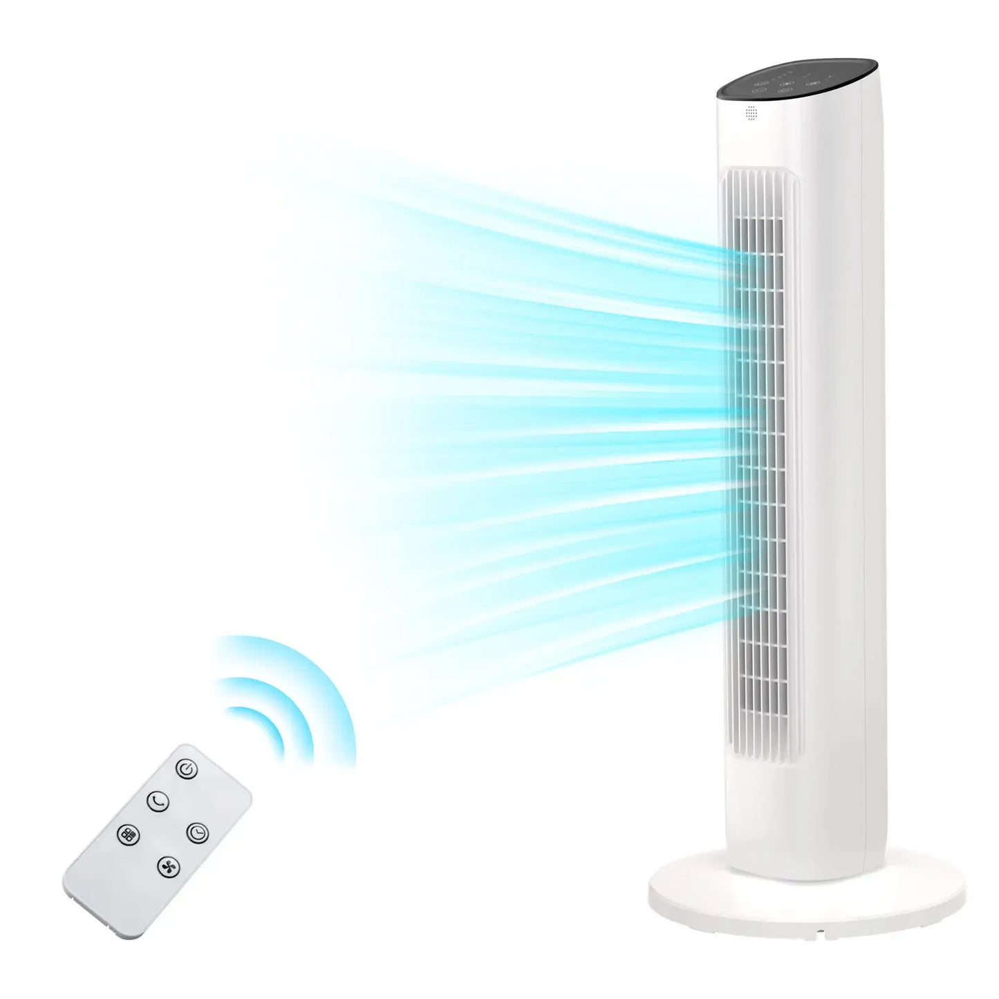 36-Inch Bladeless Tower Fan with Remote, 85° Oscillation, 3 Speeds & 12-Hour Timer