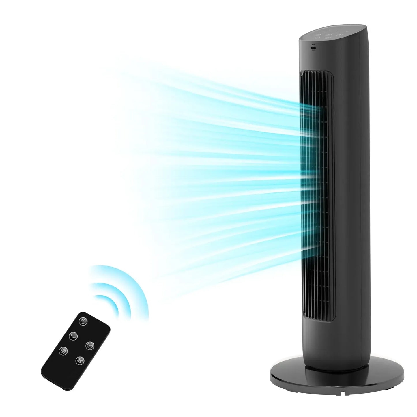 36-Inch Bladeless Tower Fan with Remote, 85° Oscillation, 3 Speeds & 12-Hour Timer