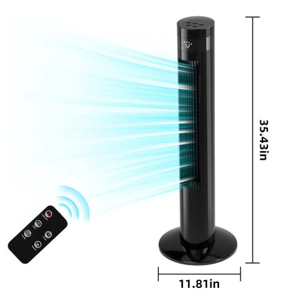 36-Inch Bladeless Tower Fan with Remote, 85° Oscillation, 3 Speeds & 12-Hour Timer