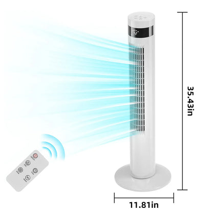 36-Inch Bladeless Tower Fan with Remote, 85° Oscillation, 3 Speeds & 12-Hour Timer
