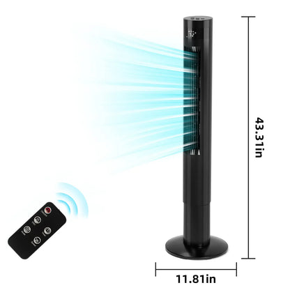 36-Inch Bladeless Tower Fan with Remote, 85° Oscillation, 3 Speeds & 12-Hour Timer
