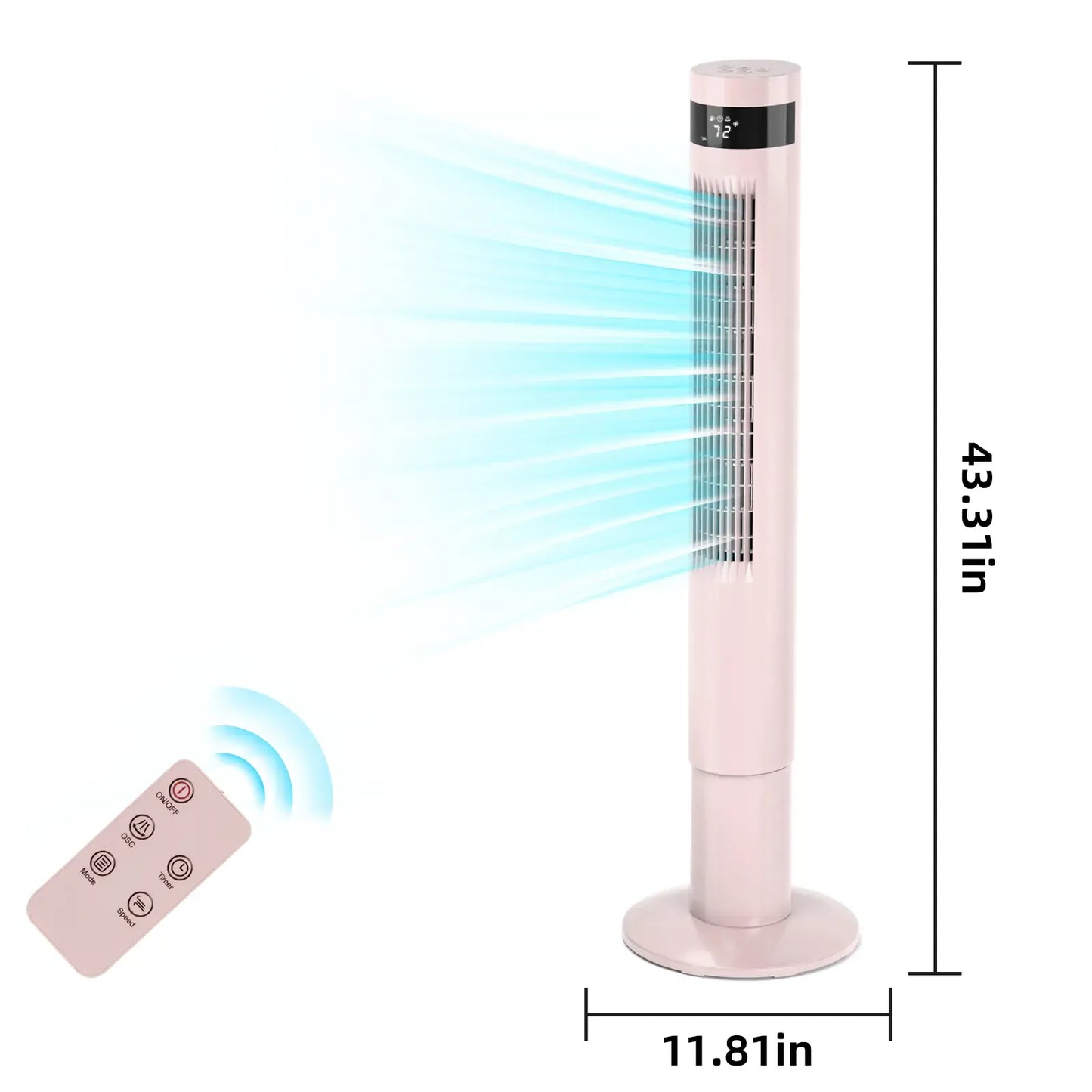 36-Inch Bladeless Tower Fan with Remote, 85° Oscillation, 3 Speeds & 12-Hour Timer