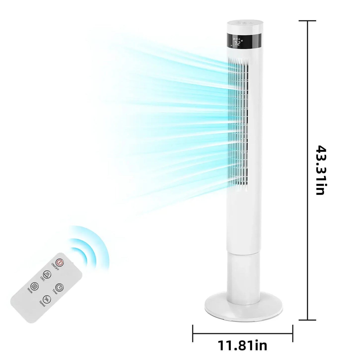 36-Inch Bladeless Tower Fan with Remote, 85° Oscillation, 3 Speeds & 12-Hour Timer